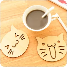 2 PCS Wooden Carved Coasters Table Pad Cartoon Cat Owl Cup Mug Mat Coffee Tea Holder Home Decor Tableware