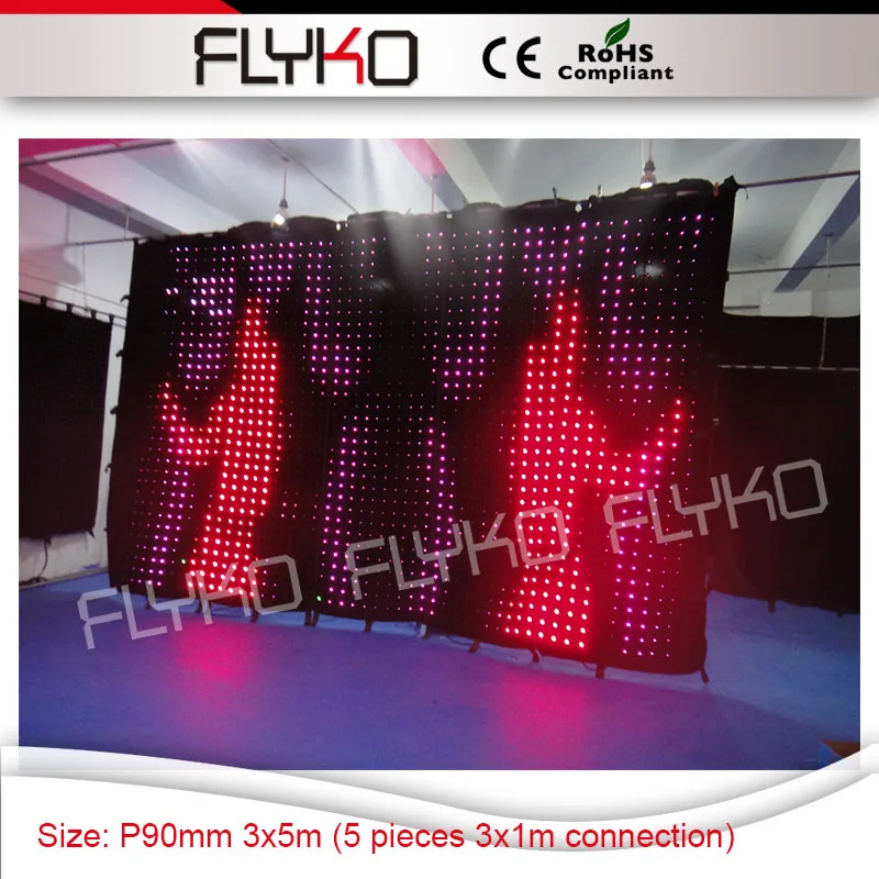 Connecting 5 pieces 3x1m led P90mm video curtains show programs no gap vision curtain with rainbow color lights display
Connecting 5 pieces 3x1m led P90mm video curtains show programs no gap vision curtain with rainbow color lights display
