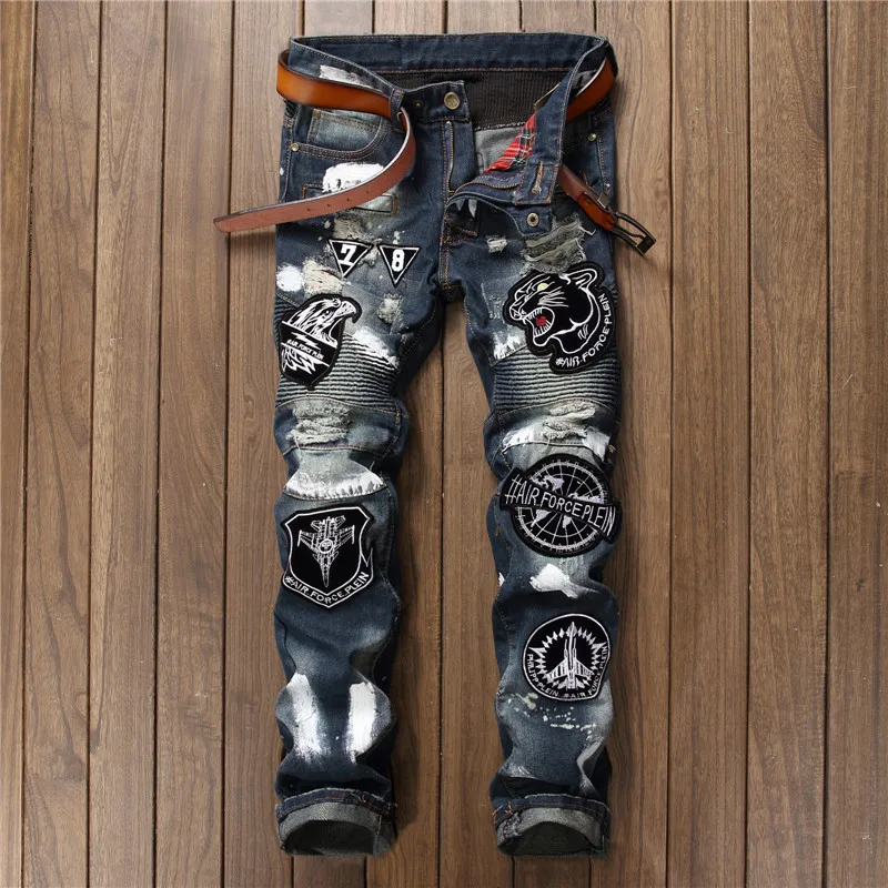 Torn ripped jeans for men jeans embroidery skinny no elastic no stretch pants men trousers hip hop streetwear fashion Spring
Torn ripped jeans for men jeans embroidery skinny no elastic no stretch pants men trousers hip hop streetwear fashion Spring