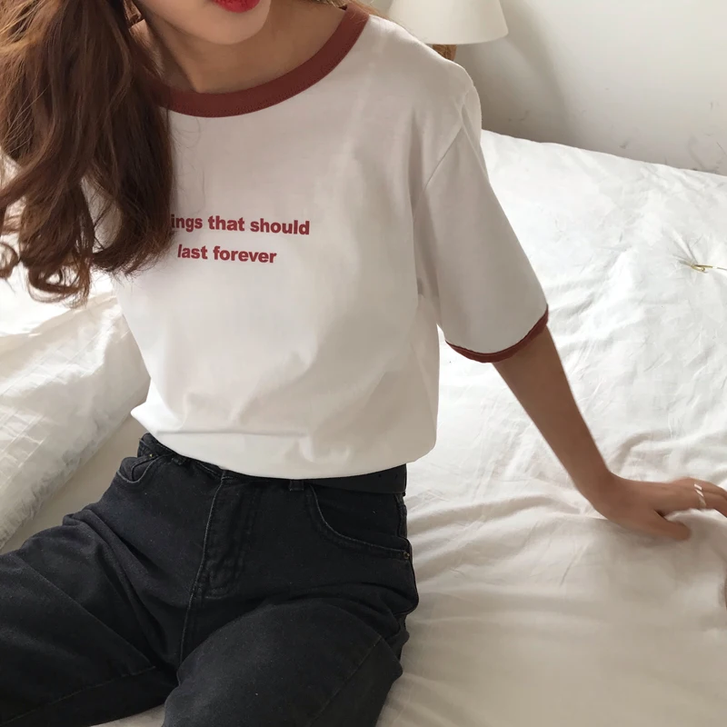 2 colors 2019 summer korean style letter print color patchwork short sleeve t shirts womens tee shirt femme women tops (C6319)
2 colors 2019 summer korean style letter print color patchwork short sleeve t shirts womens tee shirt femme women tops (C6319)