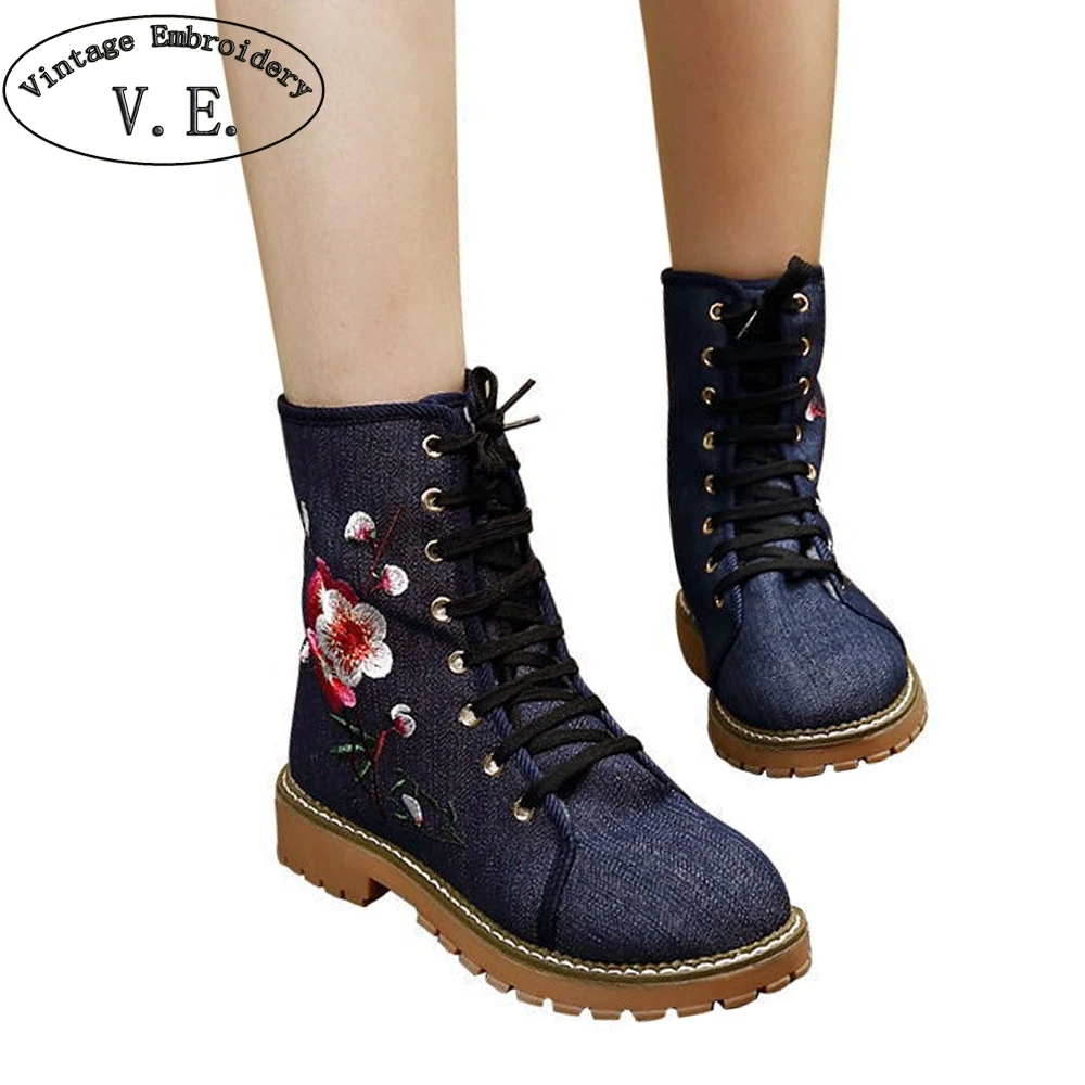 Vintage Embroidery Lace Up Short Motorcycle Boots Ladies Denim High Top Shoes Jeans Flat Platform Booties Shoes Tenis Feminino
Vintage Embroidery Lace Up Short Motorcycle Boots Ladies Denim High Top Shoes Jeans Flat Platform Booties Shoes Tenis Feminino