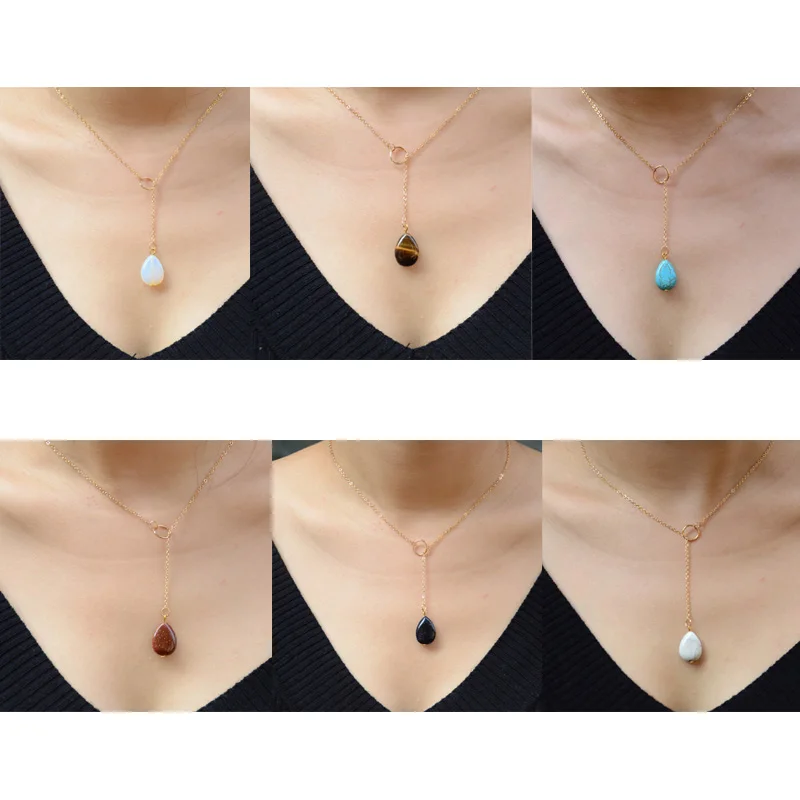1pc Natural Stone Pendent Necklace For Women Gold Y Layer Necklace Water Drop Tiger Eye Pendant
1pc Natural Stone Pendent Necklace For Women Gold Y Layer Necklace Water Drop Tiger Eye Pendant