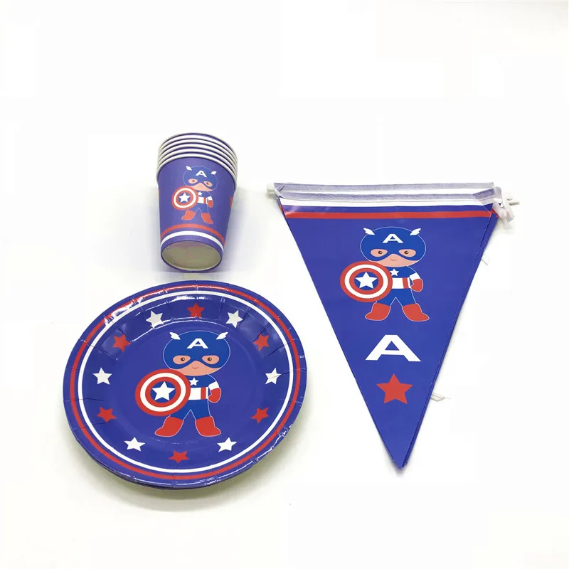 Hot Sale Marvel Captain America Theme Paper Cup Plate Banner Kid Boy Birthday Party Family Party Flag Decoration Supply 72Pcs
Hot Sale Marvel Captain America Theme Paper Cup Plate Banner Kid Boy Birthday Party Family Party Flag Decoration Supply 72Pcs