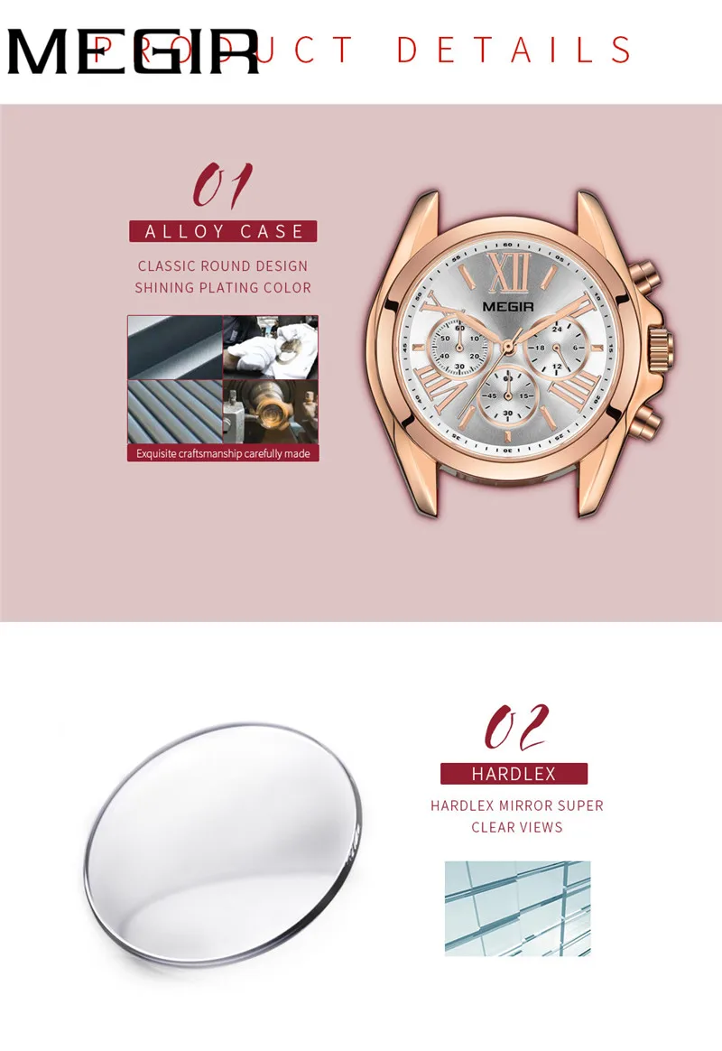 MEGIR Watch Women Top Brand Luxury Gold Chronograph Date Female Clock Genuine Leather Quartz Ladies Wristwatch Gift Box 2114