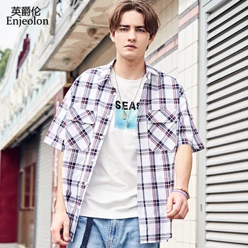 Enjeolon Summer Casual Plaid Shirt Men Short Sleeved Fashion Streetwear Hip Hop Shirts 100% Cotton Camisa Masculina New C2544
Enjeolon Summer Casual Plaid Shirt Men Short Sleeved Fashion Streetwear Hip Hop Shirts 100% Cotton Camisa Masculina New C2544