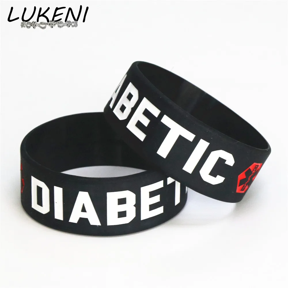 LUKENI Fashion 1PC Black Color Medical Diabetic 1 Inch Wide Silicone Bracelet Wristbands Armband Nurse Bangles Adult Size SH087 | Украшения