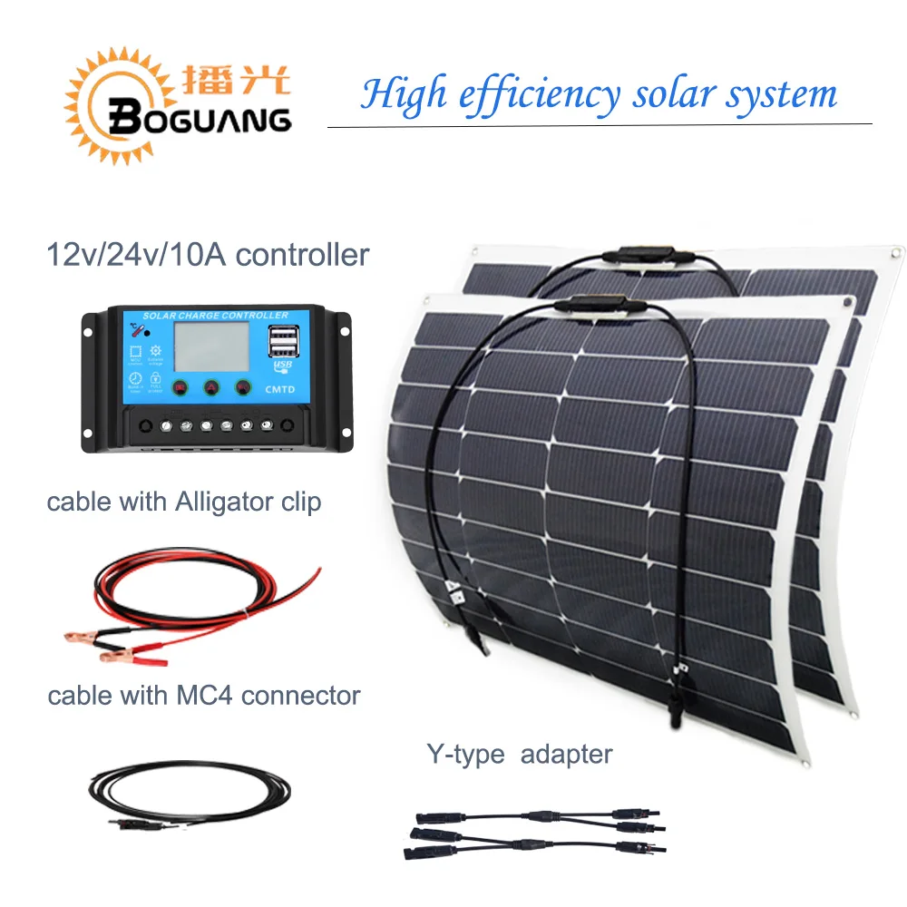 100W 200W Flexible Solar Panel 10A//20A regulation battery charge for 12V//24V Kit