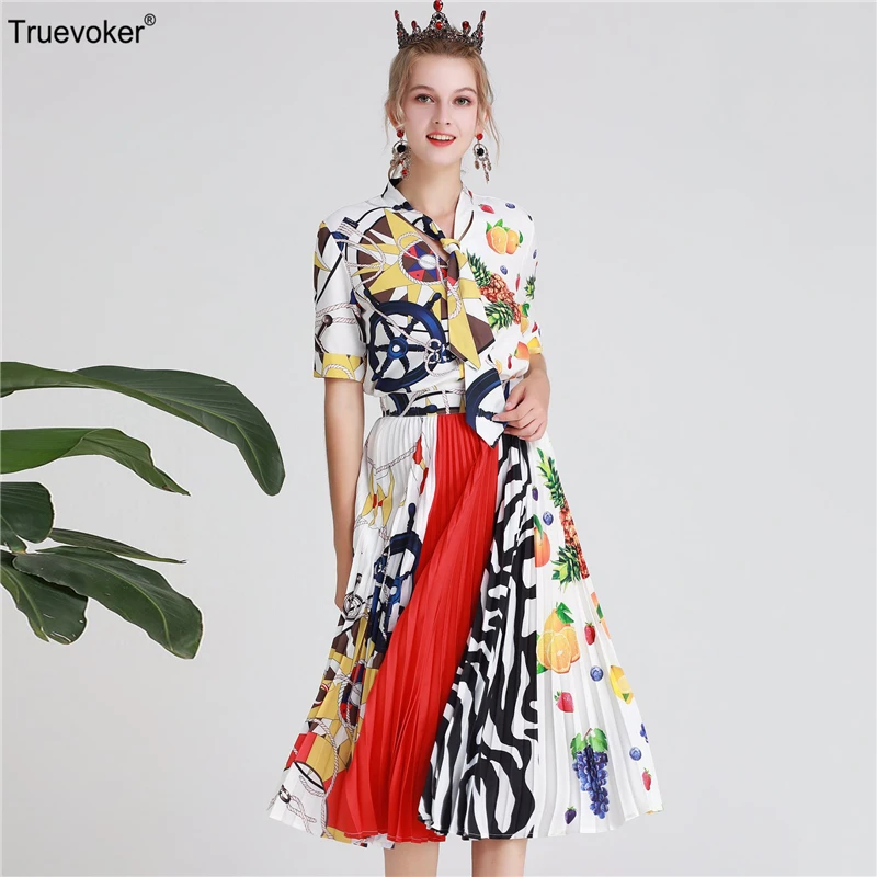 Truevoker Summer Runway Designer Sets Suits Women's Short Sleeve Bow Collar Fancy Fruit Printed Top + Draped Skirt Holiday Set
Truevoker Summer Runway Designer Sets Suits Women's Short Sleeve Bow Collar Fancy Fruit Printed Top + Draped Skirt Holiday Set