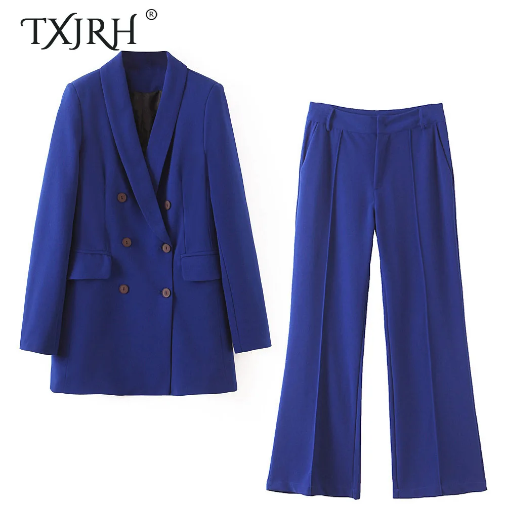 TXJRH Stylish Boyfriend Blue Blazer Notched Collar Double-breasted Button Long Suit Coat Outerwear Straight Pants 2 Pieces Sets
TXJRH Stylish Boyfriend Blue Blazer Notched Collar Double-breasted Button Long Suit Coat Outerwear Straight Pants 2 Pieces Sets