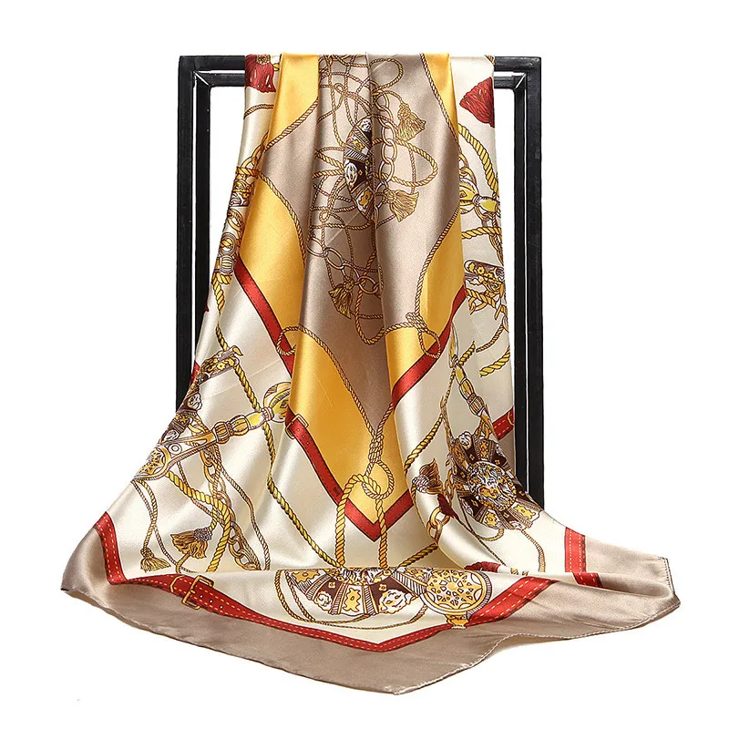 Square Scarves Women Chain Print Sunscreen Silk Scarf Female Silk Satin Long Scarf dual-use Shawl Beach Towel Shawl 90*90
Square Scarves Women Chain Print Sunscreen Silk Scarf Female Silk Satin Long Scarf dual-use Shawl Beach Towel Shawl 90*90