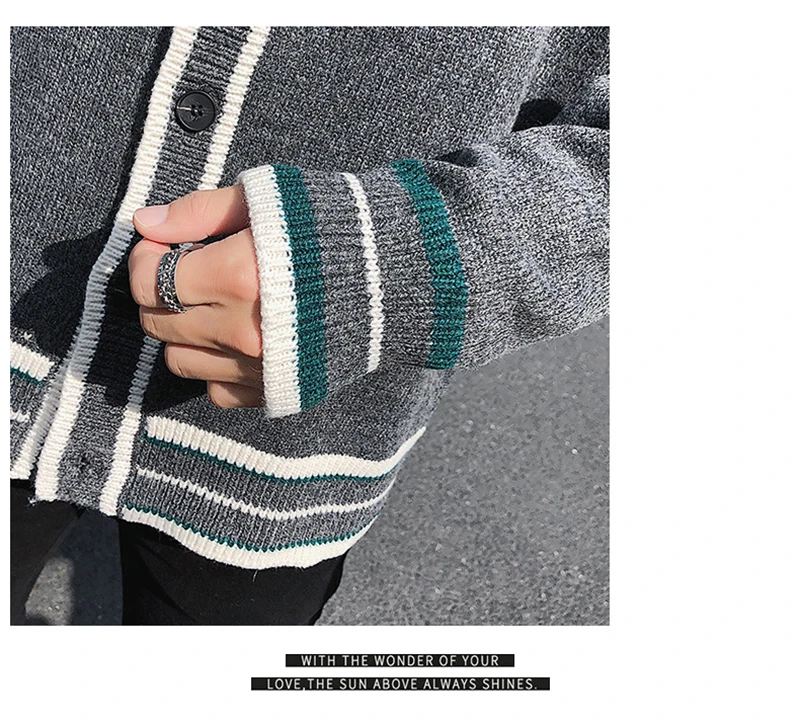 Check Button Cardigan Male Oversize Loose Streetwear (31)