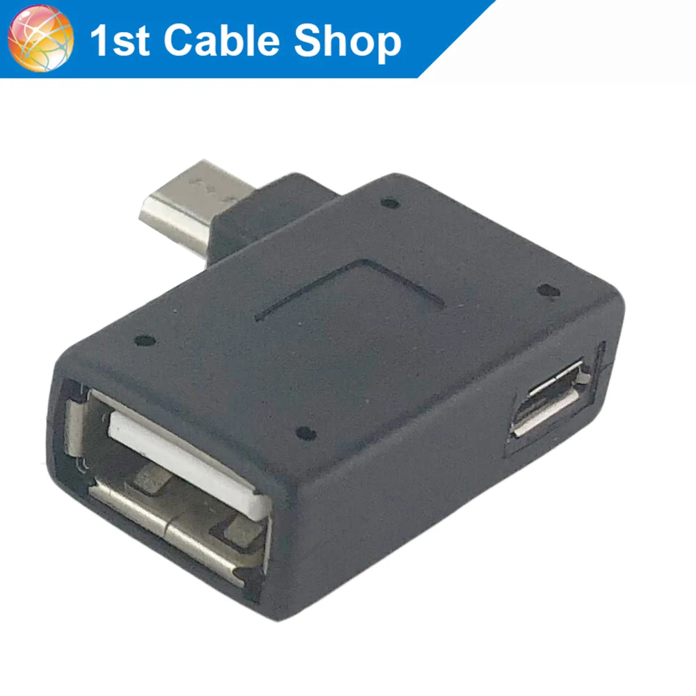 Left angled Micro USB OTG adapter converter with Micro USB power port for android mobiles
Left angled Micro USB OTG adapter converter with Micro USB power port for android mobiles