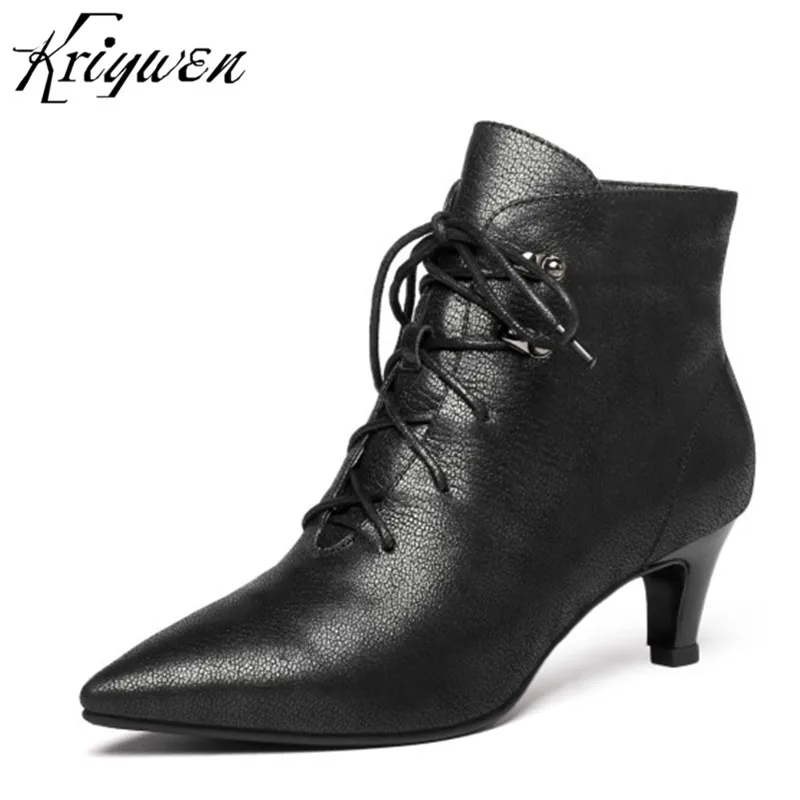 2018 New Autumn Women Genuine Cow Leather Ankle Boots Sexy Lady Zipper High Heels Woman Party Shoes Riding Boots Plus Size 33-43