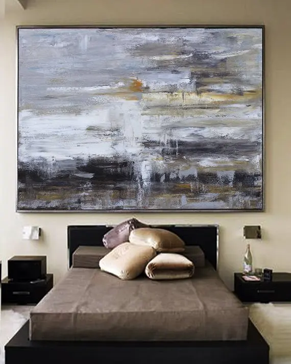 

Large original abstract oil painting, Contemporary Hand-painted Large wall Art decor Black white Oil paintings gray large canvas
