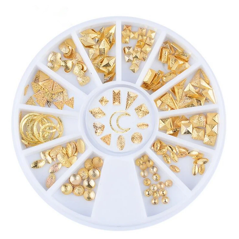12 Style Gold Matte Scrub Nail Art Studs Wheel 3D Tips Metal Square Triangle Circle Heart Decoration Accessories Manicure Tools
12 Style Gold Matte Scrub Nail Art Studs Wheel 3D Tips Metal Square Triangle Circle Heart Decoration Accessories Manicure Tools