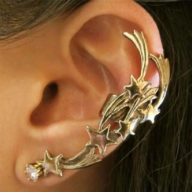 Trendy Elegant Chic New Metallic Rhinestone Crystal Ear Cuff Piercing Clip Earrings Jewelry For Women Gift #61080 | Украшения и