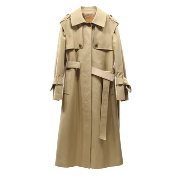 New Europe Peterpan small Lapel Clubman long belted waist knee all-match slim windbreaker girl
New Europe Peterpan small Lapel Clubman long belted waist knee all-match slim windbreaker girl