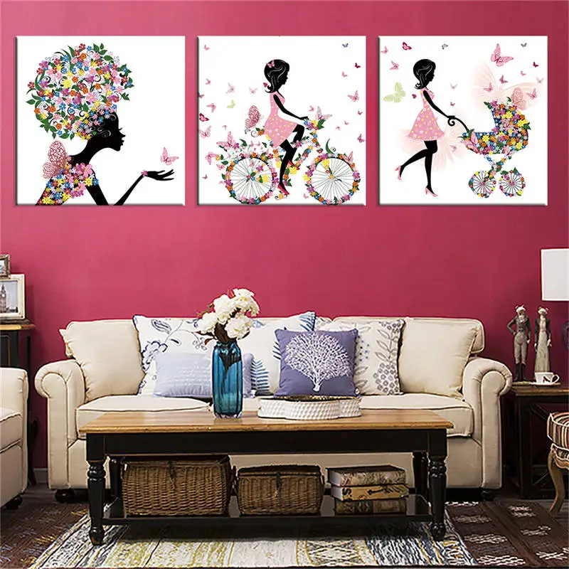 Фото Современная мода девушка цветок розовый холст картина настенные картины для