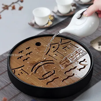 Ceramic bamboo tea tray Kung Fu tea set accessories round mini water storage tea tray Chinese tea room ceremony tools 
Ceramic bamboo tea tray Kung Fu tea set accessories round mini water storage tea tray Chinese tea room ceremony tools