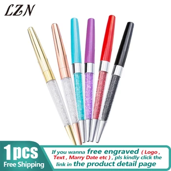 

LZN Creative Crystal Ballpoint Pens For School Office Diamond Stationery Metal Pen 5 Colors Oily Refill 0.7mm Black Blue