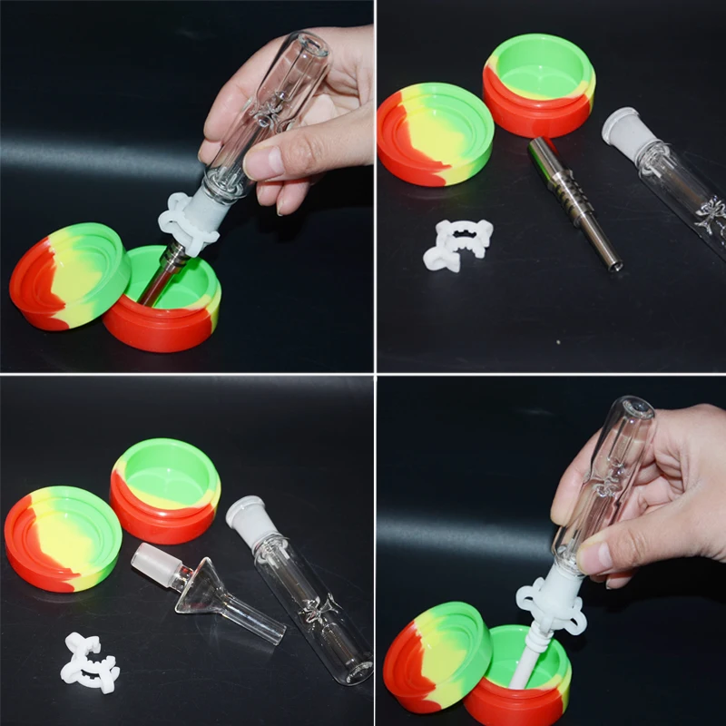 14mm Kit Mini Glass Pipe Oil Rig Honey Dab Straw random Silicone Jar with Titanium or Ceramic or Quartz Nail
14mm Kit Mini Glass Pipe Oil Rig Honey Dab Straw random Silicone Jar with Titanium or Ceramic or Quartz Nail