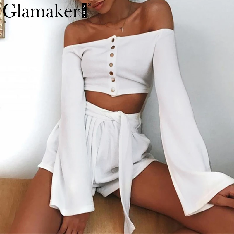 Glamaker Knitting white sexy tube top Women off shoulder flare sleeve summer crop top shirt Party spring buttons top tee shirt
Glamaker Knitting white sexy tube top Women off shoulder flare sleeve summer crop top shirt Party spring buttons top tee shirt