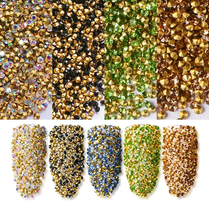 Glitter Crystal Rhinestones for Nails Gold Green UV Manicure Gems 1.0-1.1mm Sharp Bottom Nail Art Decoration Strass 1440pcs/set
Glitter Crystal Rhinestones for Nails Gold Green UV Manicure Gems 1.0-1.1mm Sharp Bottom Nail Art Decoration Strass 1440pcs/set