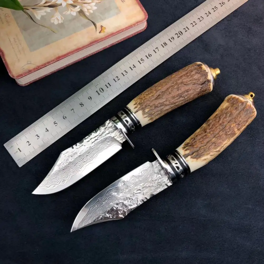 60HRC VG10 Handmade Damascus Steel Hunting Fixed Blade Straight Knife Figured/Ebony Handle With Vegetable Tanned Leather Sheath
60HRC VG10 Handmade Damascus Steel Hunting Fixed Blade Straight Knife Figured/Ebony Handle With Vegetable Tanned Leather Sheath