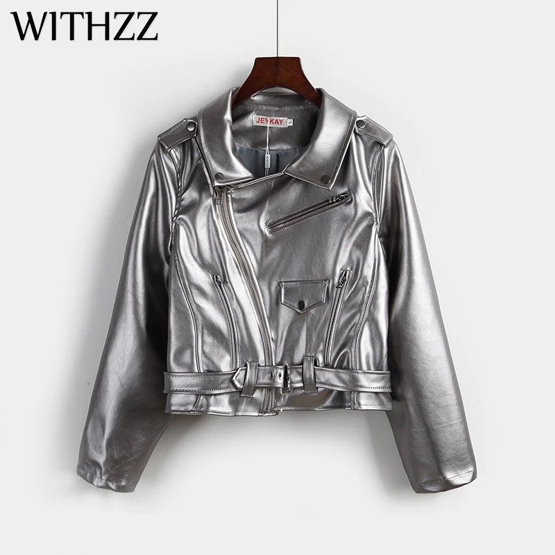 WITHZZ Women's Lapel Short Jacket Silver PU Motorcycle Leather Slim Female Jacket Bomber Leather Jacket for Women Spring Autumn
WITHZZ Women's Lapel Short Jacket Silver PU Motorcycle Leather Slim Female Jacket Bomber Leather Jacket for Women Spring Autumn
