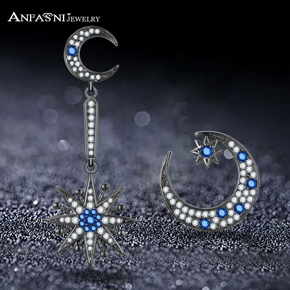 ANFASNI Top quality Star And Moon Stud Earrings Asymmetric Blue Cubic Zircon Earring Jewelry For Famale Drop shipping Bijoux
ANFASNI Top quality Star And Moon Stud Earrings Asymmetric Blue Cubic Zircon Earring Jewelry For Famale Drop shipping Bijoux