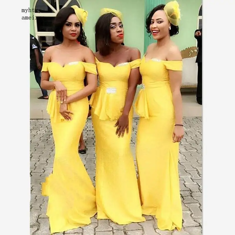 Yellow Off Shoulder Long Bridesmaid Dresses For Women 2019 Wholesale Price Mermaid Lace Up Back Maid Of Honor Dress Formal Gown
Yellow Off Shoulder Long Bridesmaid Dresses For Women 2019 Wholesale Price Mermaid Lace Up Back Maid Of Honor Dress Formal Gown