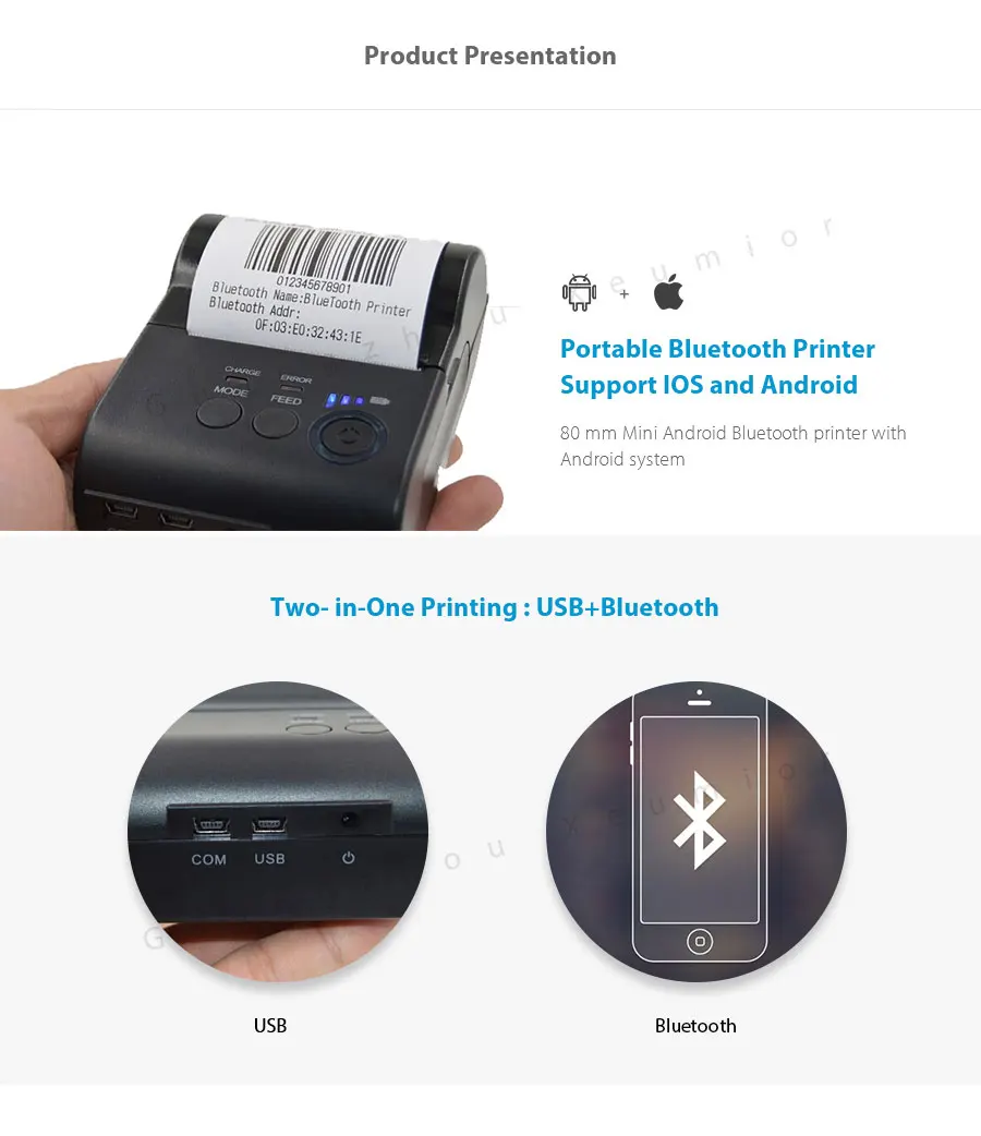Free SDK 80mm Mobile Portable Thermal Receipt Printer Android Bluetooth