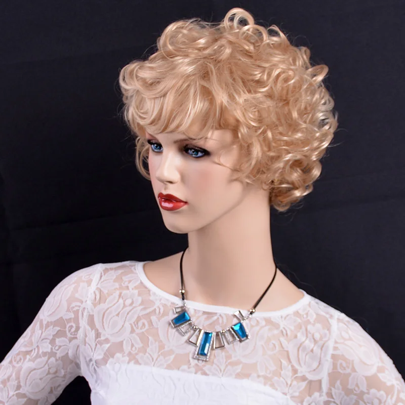 Blonde Curly Wig For Women Short Blonde Hair Synthetic Wig Natural Hair Short Wavy Wig Perucas cospalay Blonde bob curly wig