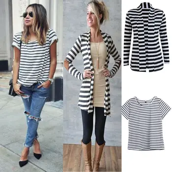 Fashion Women's Long Sleeve Striped Cardigans Patchwork Outwear Sweater &T-shirt
Fashion Women's Long Sleeve Striped Cardigans Patchwork Outwear Sweater &T-shirt