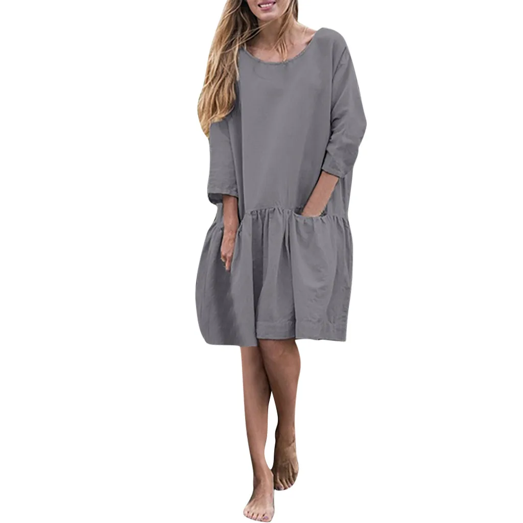 JAYCOSIN clothes Ladys Casual dresses Loose Women O Neck 3/4 Sleeve Ruffle Swing Cotton Solid Color Mini Dress
JAYCOSIN clothes Ladys Casual dresses Loose Women O Neck 3/4 Sleeve Ruffle Swing Cotton Solid Color Mini Dress
