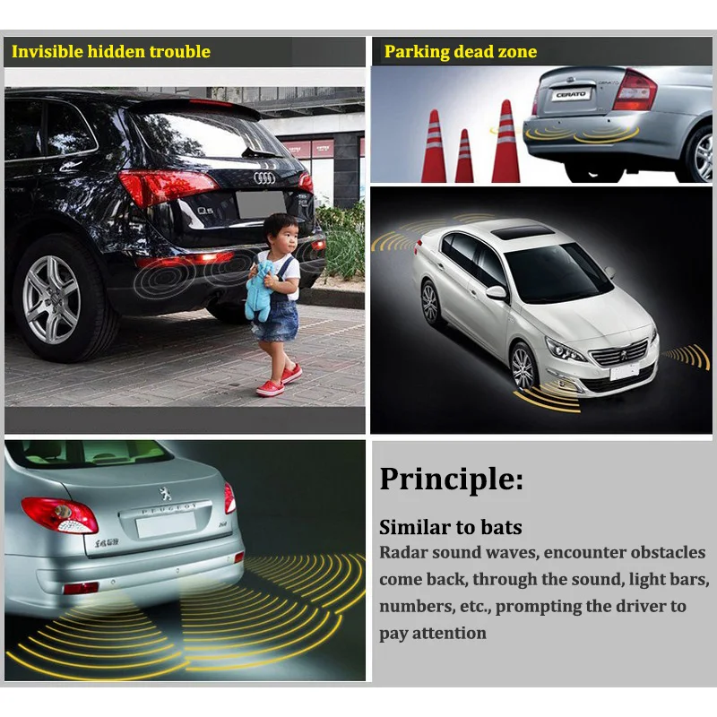 Car Auto LCD Parking Sensor Reverse Backup Car Parking Radar Detector With 4 Sensors Parking Assist Voice Parking Sensor System (8)