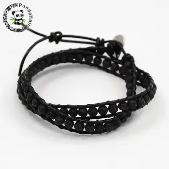 two loops stone wrap bracelets, with leather cord and stainless steel clasp, lava, 390x7mm
two loops stone wrap bracelets, with leather cord and stainless steel clasp, lava, 390x7mm