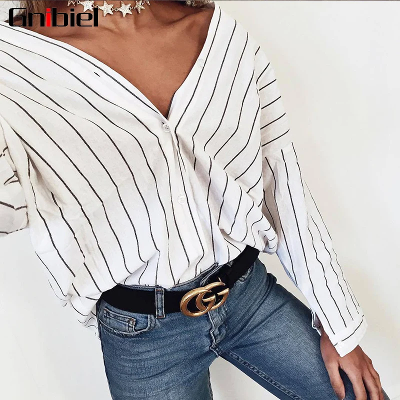 2018 Women's Shirts European and American Amazon wish Spreading Autumn New Striped Shoulder V Collar Shirts
2018 Women's Shirts European and American Amazon wish Spreading Autumn New Striped Shoulder V Collar Shirts