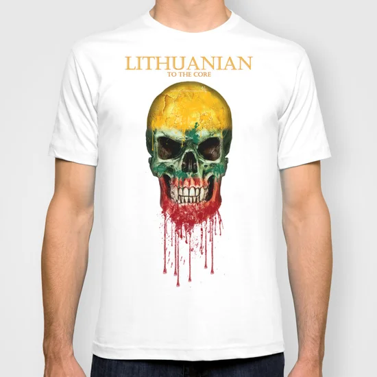 Lithuania Skull flag Design style New Fashion Men's Short Sleeve Tshirt Cotton t-shirt | Мужская одежда