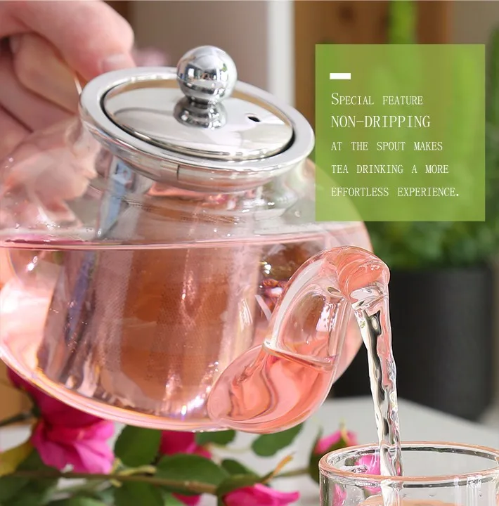 Clear Glass Teapot Stainless Steel Infuser Loose Leaf Tea Kettle Set