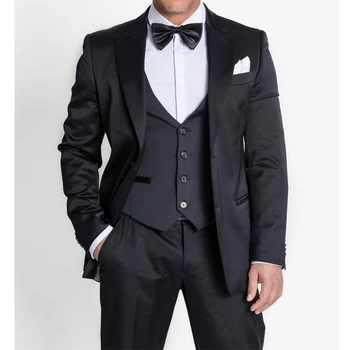 2017 Black Single Breasted Business men wedding suits Peaked Lapel Three Pieces Custom Made mens suit Tuxedo (Jacket+Pants+Vest)
2017 Black Single Breasted Business men wedding suits Peaked Lapel Three Pieces Custom Made mens suit Tuxedo (Jacket+Pants+Vest)