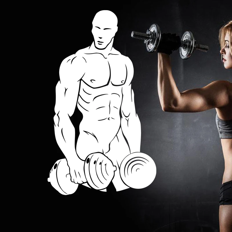 Gym Sticker Fitness Dumbbell Decal Body-building Posters Vinyl Wall Decals Pegatina Quadro Parede Decor Mural Gym Sticker JSL056