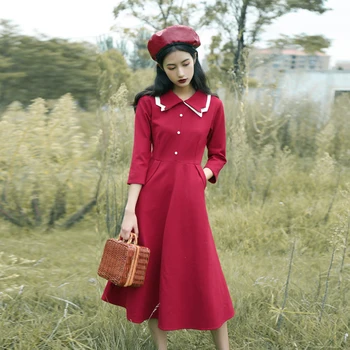Vintage Women Mid Dress Double-layer Collar Button A-line Lady Dresses Robe Femme Vestidos
Vintage Women Mid Dress Double-layer Collar Button A-line Lady Dresses Robe Femme Vestidos