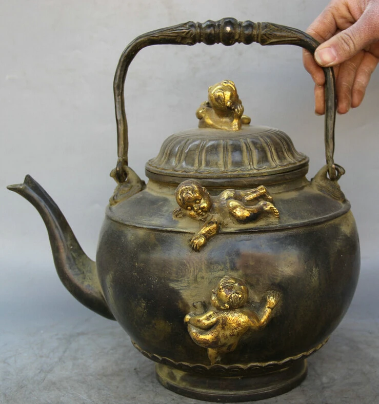 Collectible bronze S1475 21" Marked Chinese palace Bronze Gild Tong Zi Boy portable Wine Tea Pot Flagon
Collectible bronze S1475 21" Marked Chinese palace Bronze Gild Tong Zi Boy portable Wine Tea Pot Flagon