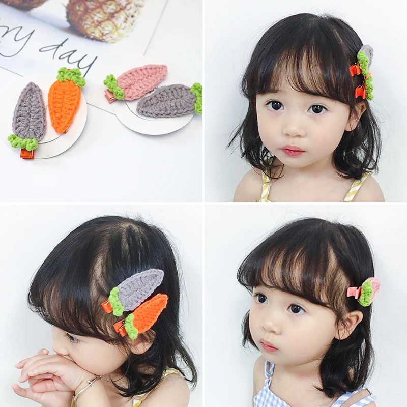 Boutique ins 15pcs Fashion Cute Crochet Carrot Hairpins Solid Knitting Cartoon Hair Clips Princess Headwear Accessories |