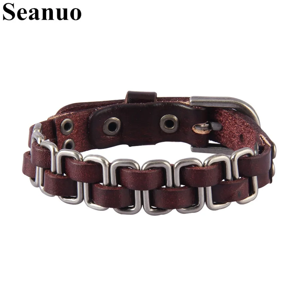 Seanuo 25*1.2CM Adjustable Tank Track Shape Genuine Leather Wrap Bracelet For Men Fashion Punk Women Metal Belt Cuff Bracelets
Seanuo 25*1.2CM Adjustable Tank Track Shape Genuine Leather Wrap Bracelet For Men Fashion Punk Women Metal Belt Cuff Bracelets
