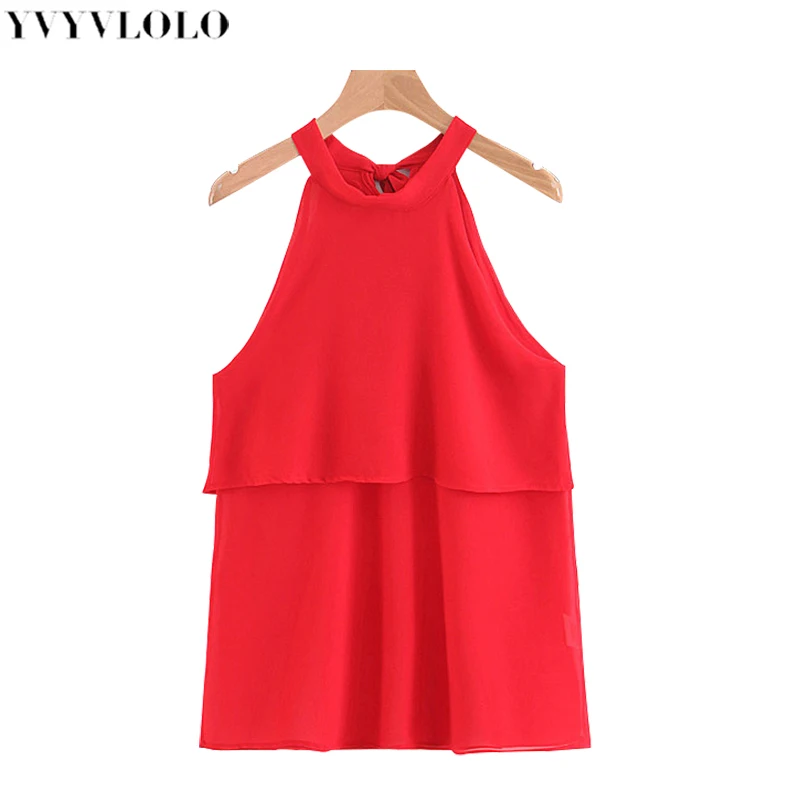 2018 summer blouse women Vintage Hanging neck Bow tie Chiffon blouses Sexy sleeveless Splice Red tops Loose Casual blouse
2018 summer blouse women Vintage Hanging neck Bow tie Chiffon blouses Sexy sleeveless Splice Red tops Loose Casual blouse