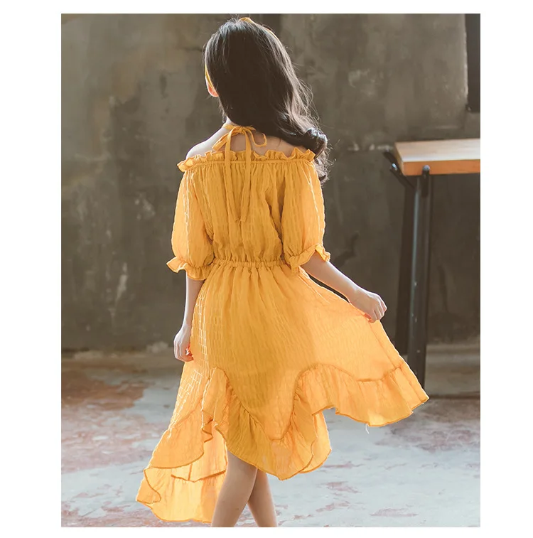 asymmetrical ruffles solid princess dresses girls baby kids chiffon dress short sleeve party dresses for big girls fashion 2018 (12)
