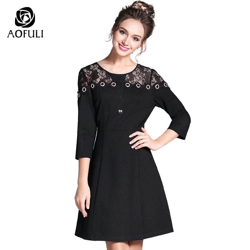 L~ 5XL Luxury Golden Rings Dress Black Lace Dresses Office Lady Plus Size Three Quarter Sleeve Women Autumn apparel B3670
L~ 5XL Luxury Golden Rings Dress Black Lace Dresses Office Lady Plus Size Three Quarter Sleeve Women Autumn apparel B3670