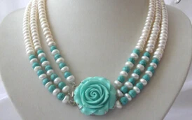 08150 stunning 3rows 8mm round white freshwater cultured pearl turquoise necklace
08150 stunning 3rows 8mm round white freshwater cultured pearl turquoise necklace